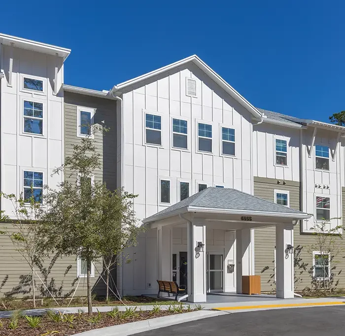 3 story apartment building entrance