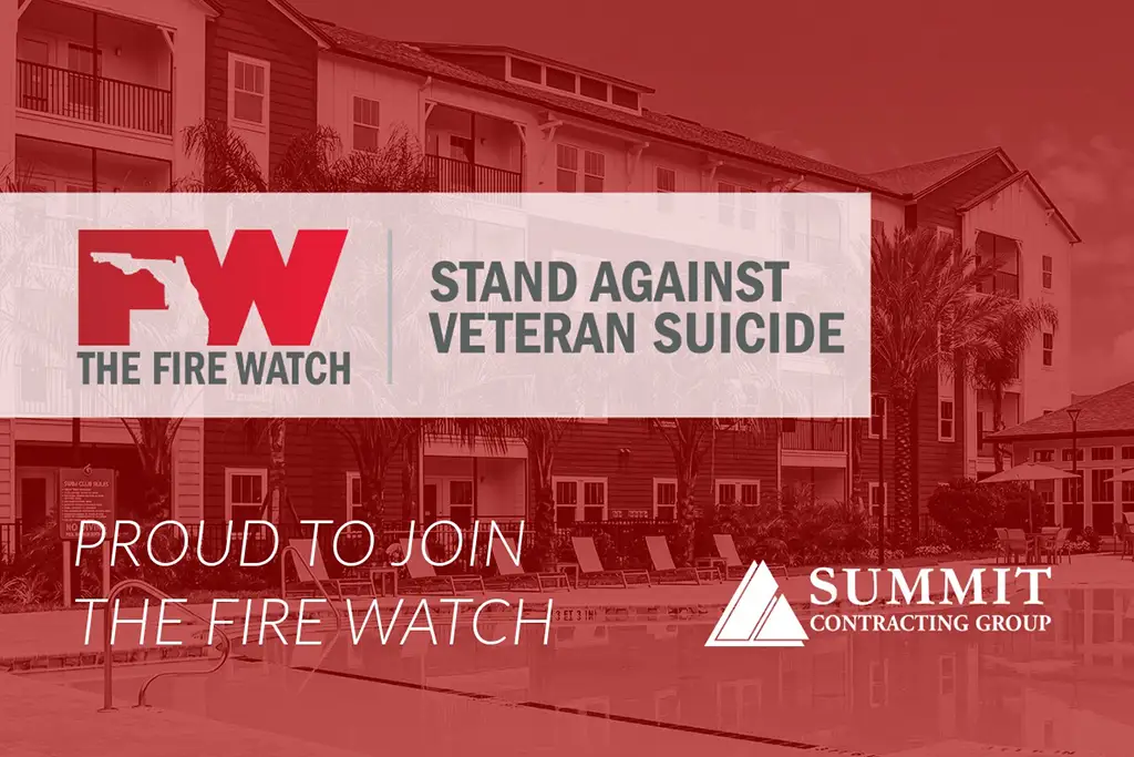 Logos and message over a red background: "Summit Contracting Group is proud to join The Fire Watch"